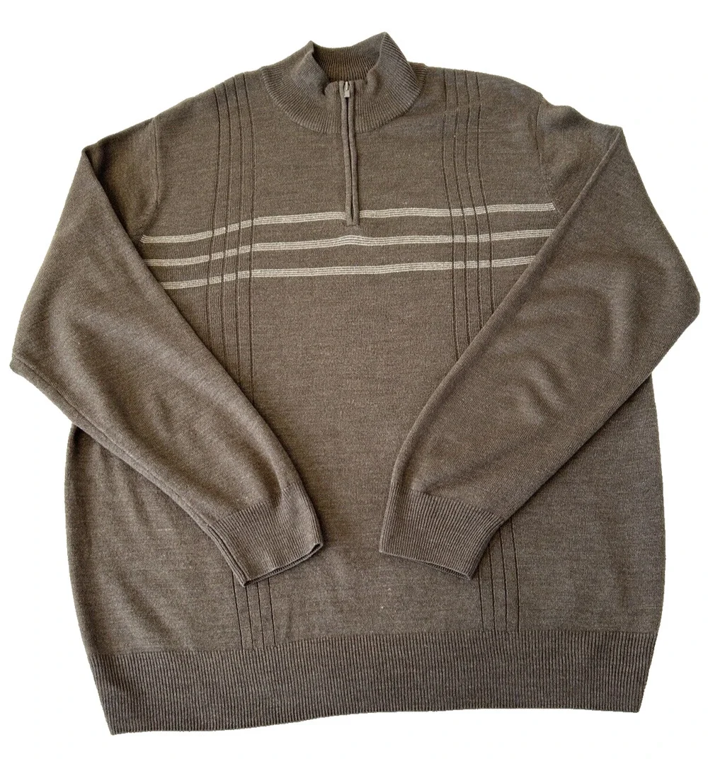 Dockers Men's 1/4 Zip Sweater XXL Brown Pullover Knit Long Sleeves